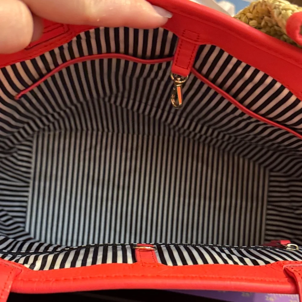 Kate Spade Tan Straw Tote with Red Orange Trim - Picture 9 of 9